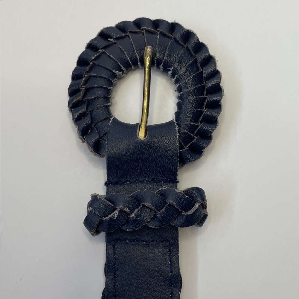 Vintage 1980’s Braided Leather Waist Belt - Navy.  36” - Picture 4 of 4